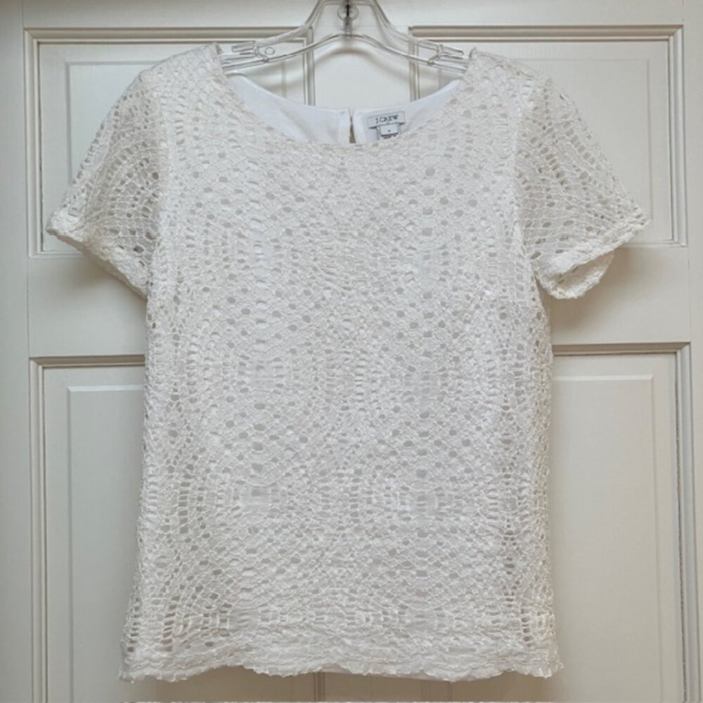 J Crew Factory off white short sleeve Lace overlay top size 2